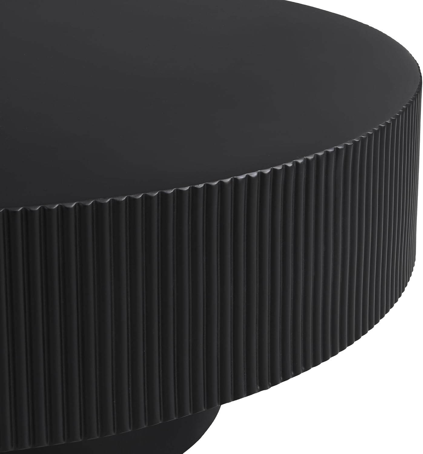 SOFTSEA Round Coffee Table for Living Room, Modern Drum Center Table, Fluted Side Table with Sturdy Base for Bedroom, Office, Apartment, 35.4'L x 35.4'W x 16.7'H, Black