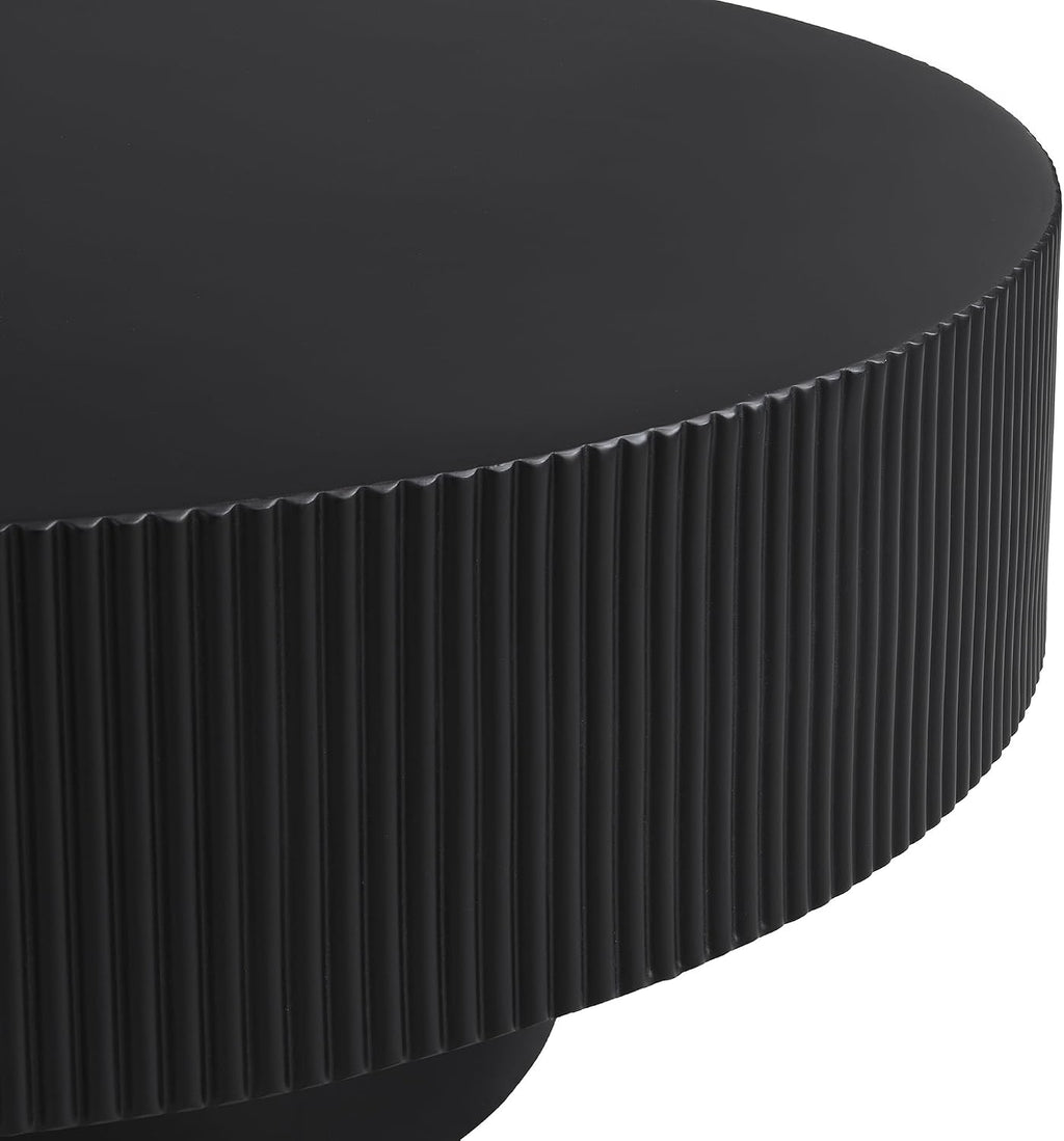 LUMISOL Round Fluted Coffee Table for Living Room, 35.4'' Center Table with Thick Tabletop, Wave Design Drum Tea Table with Sturdy Base, Black