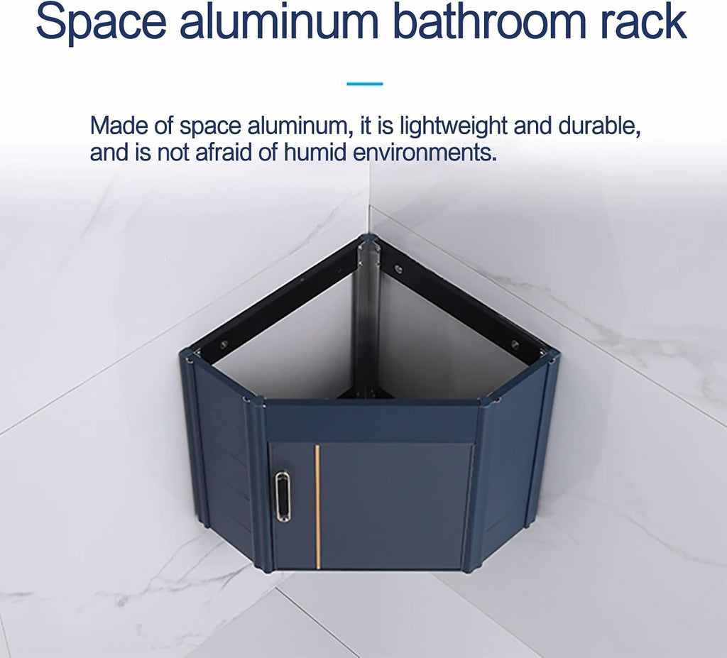 Corner Ceramic Sink Bathroom Vanity Cabinet Corner Wall Mount Bathroom Sink Wall Mounted Bathroom Sink Bathroom Sink with Storage Container Cabinet with Mirror(Blue,15in/38cm)