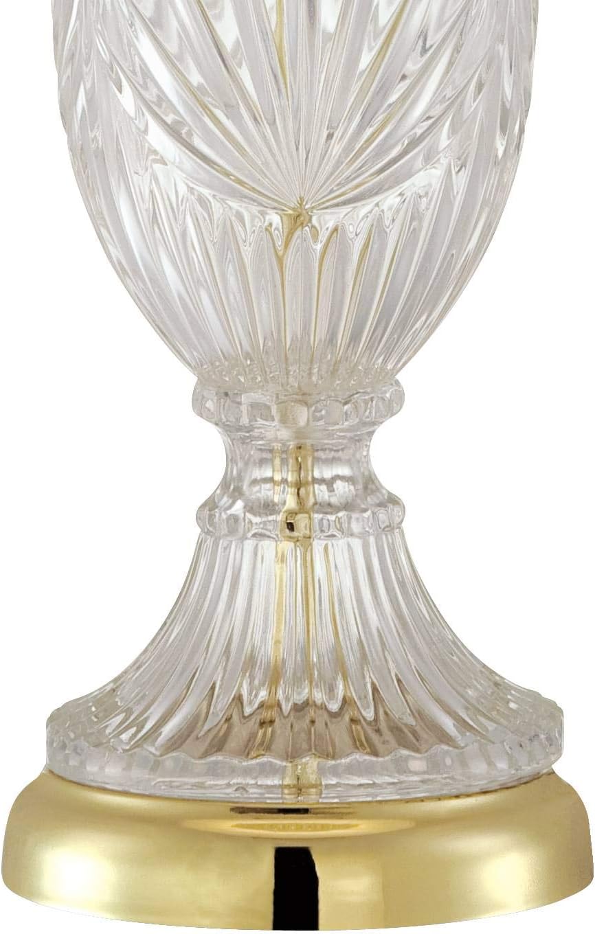Regency Hill Traditional Glam Style Table Lamp 26.5' High Cut Glass Urn Brass Gold Metal Clear White Cream Bell Glass Shade Decor for Living Room Bedroom House Bedside Nightstand Home