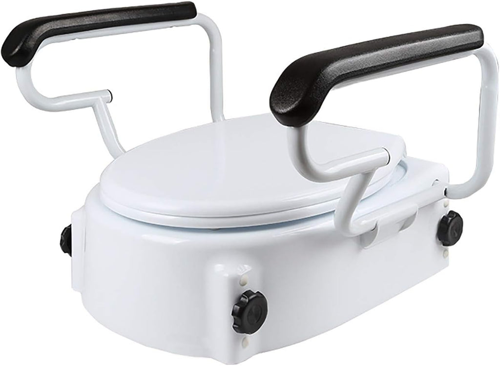 Raised Toilet Seat with Armrests Adjustable Height Disability Aid - Elderly & Disabled Bathroom Safety Seat for Safety and Comfort