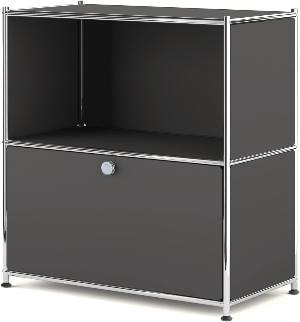 32.5-Inch Flip-Top Storage Cabinet with Detachable Wheels, Metal Side Table and Small Sideboard Cabinet for Living Room, Bedroom, Office, Orange