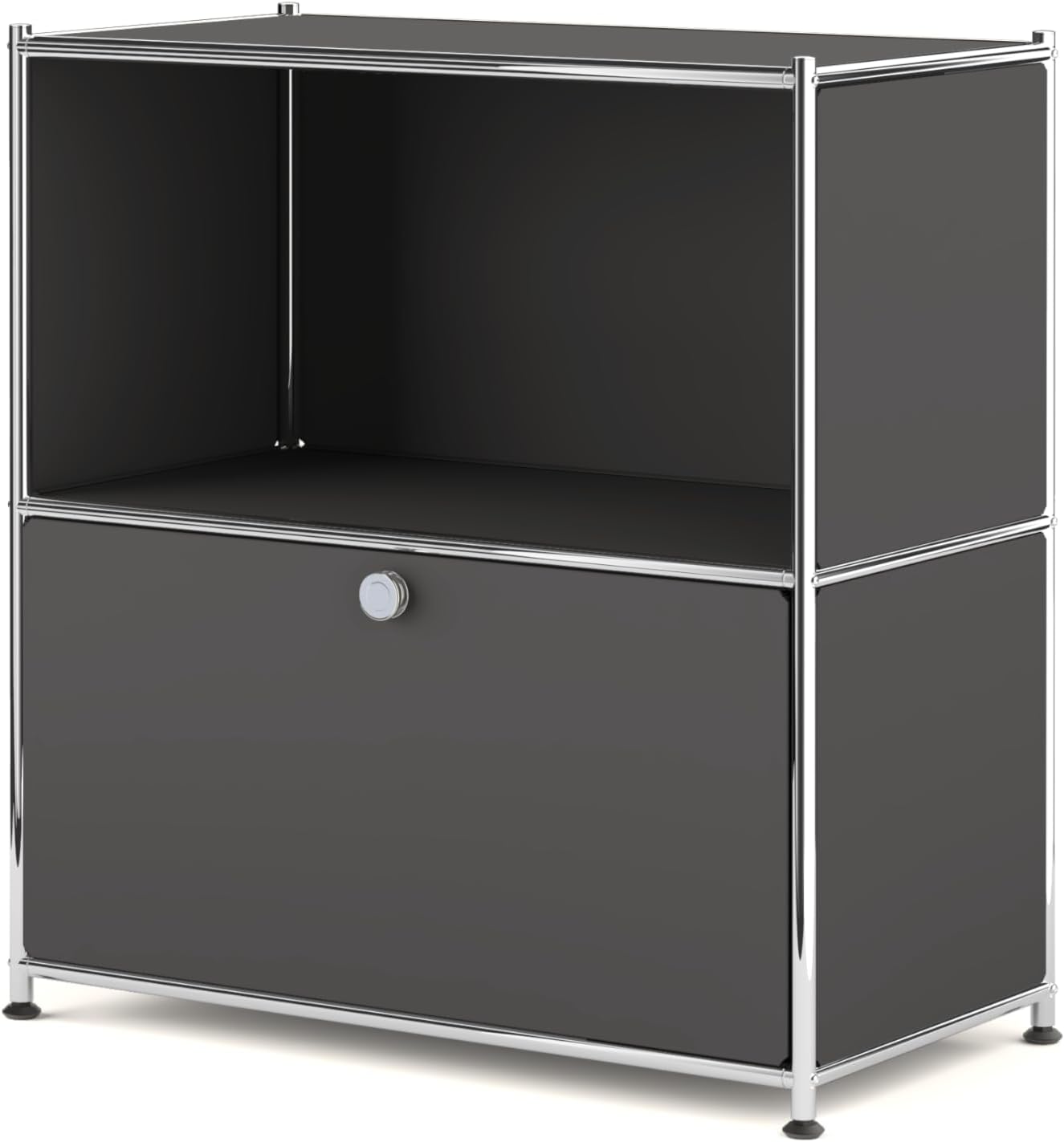 32.5-Inch Flip-Top Storage Cabinet with Detachable Wheels, Metal Side Table and Small Sideboard Cabinet for Living Room, Bedroom, Office, Orange