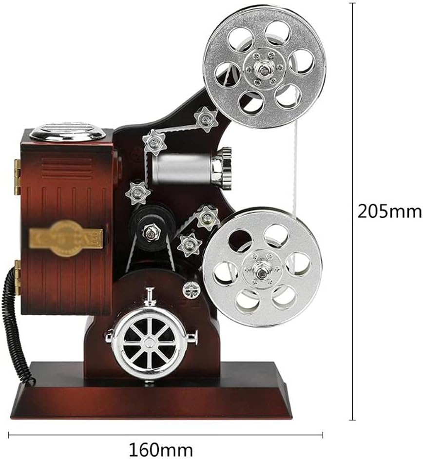 Antique Retro Movie Film Projector Music Box Wood Metal Musical Boxes Birthday Gift Toy for Kids Vintage Wedding Home Decoration