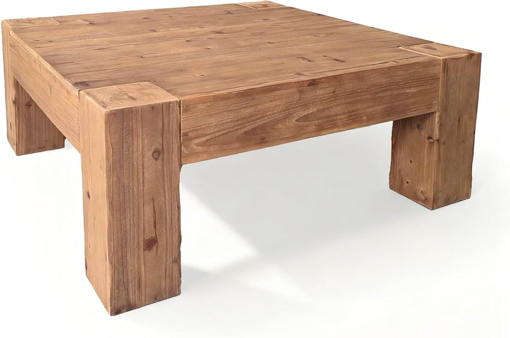SSLine Solid Wood Coffee Table 39.4-Inch Square Coffee Table for Living Room,Farmhouse Cocktail Center Tables with Thicken Top and Sturdy Legs,Walnut