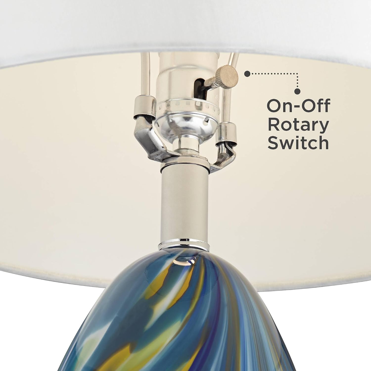 Possini Euro Design Pablo Modern Style 3-Way Table Lamp with Table Top Dimmer 27' Tall Multi Color Blue Art Glass Fabric Drum Shade for Living Room Bedroom Bedside Nightstand Home (Color May Vary)