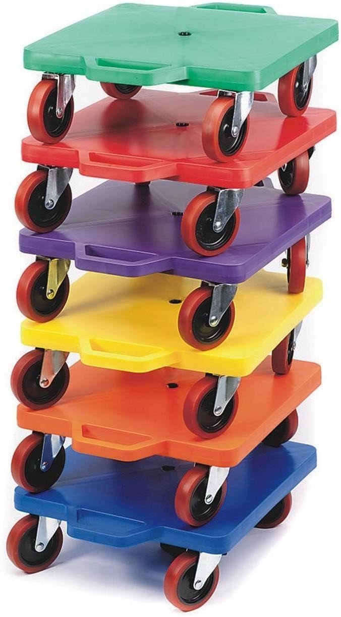 S&S Worldwide 16' Scooter Board with Handles - Set of 6 Multicolor Gym Scooters with Durable HDPE Plastic Base, Non-Marring 2' Casters, Hand Guards, 200 lb Capacity for PE Class, Indoor & Outdoor Play