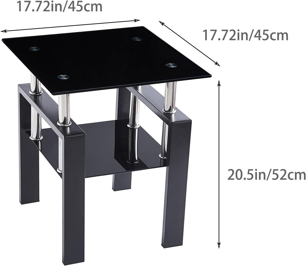 Glass Coffee Table Set of 3, Modern Black Living Room Tables, Coffee and End Tables, 3pcs Coffee Table Set for Living Room (All Black Set of 3)