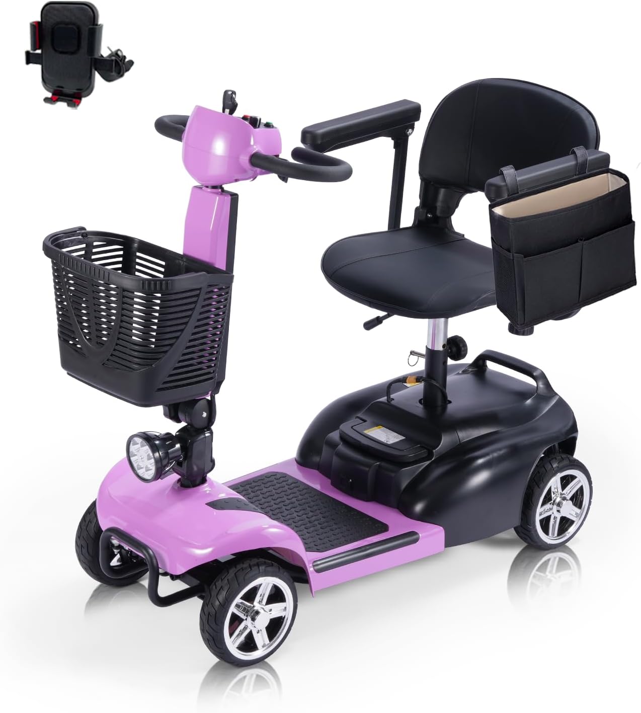 SAYYEAH 4 Wheels Mobility Scooter for Adults&Seniors, Max Speed:6mph, Mobility Scooter for Travel, with LED Headlights and Basket, Charger Included, (Purple/red/Blue/Silver) (Purple Plus)
