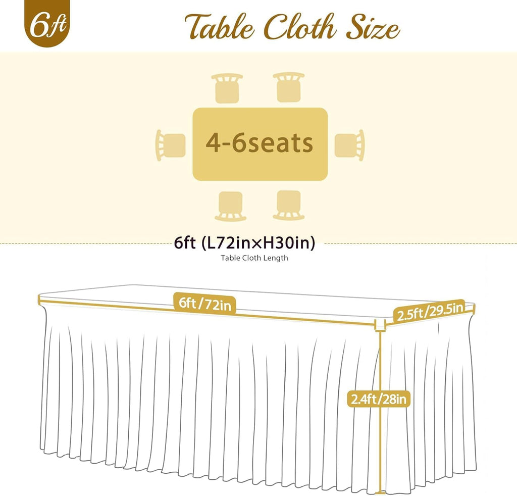 Besutolife 8 Pack White Spandex Tablecloth for 6ft Rectangle Tables Fitted Table Cloth Stretch Table Covers Skirt 6ft Rectangular Tablecloths for Banquet Parties Wedding Decorations