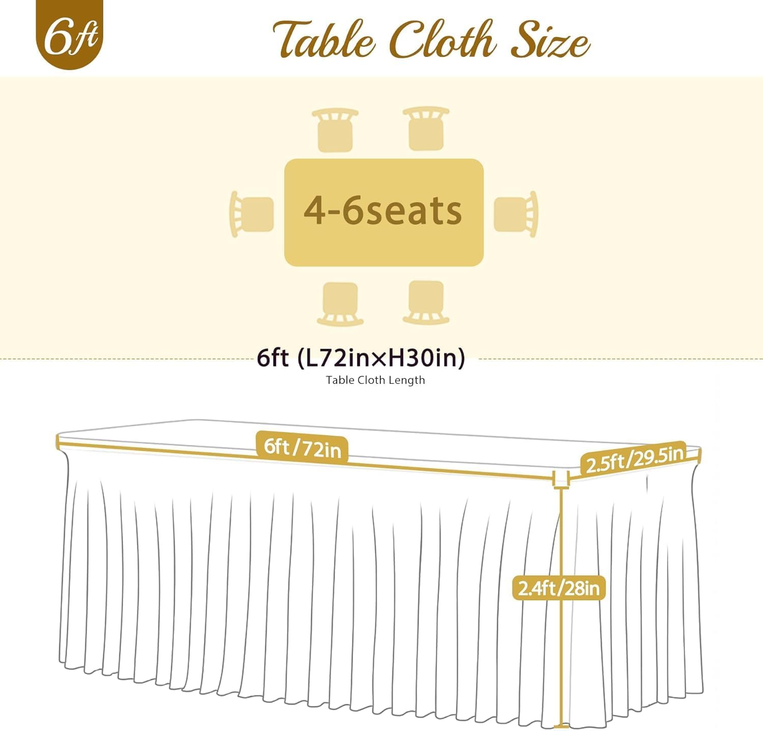 Besutolife 8 Pack White Spandex Tablecloth for 6ft Rectangle Tables Fitted Table Cloth Stretch Table Covers Skirt 6ft Rectangular Tablecloths for Banquet Parties Wedding Decorations