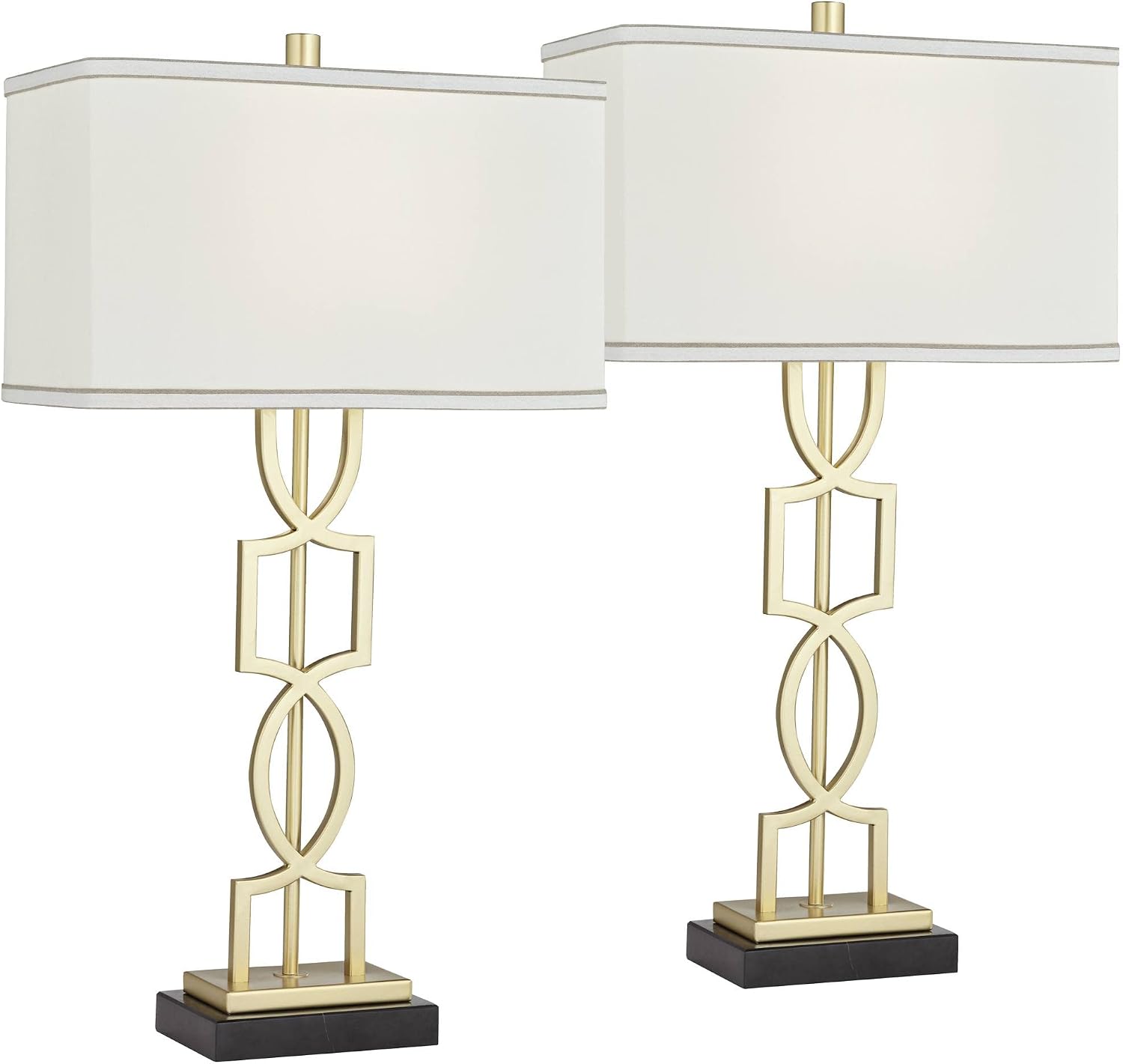 360 Lighting Evan Modern Table Lamps 28 1/4' Tall Set of 2 Gold Metal Geometric Frame White Curved Rectangular Shade for Living Room Bedroom House Bedside Nightstand Home Office Family