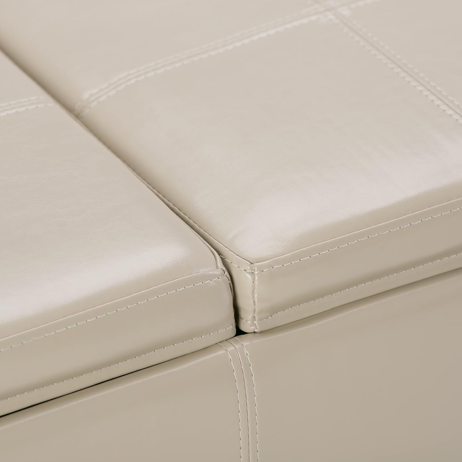 SIMPLIHOME Avalon Storage Ottoman - 42 inch Wide Upholstered Vegan Leather Rectangular Flip-Top Ottoman in Satin Cream, Contemporary Coffee Table Ottoman for Living Room with Hidden Storage