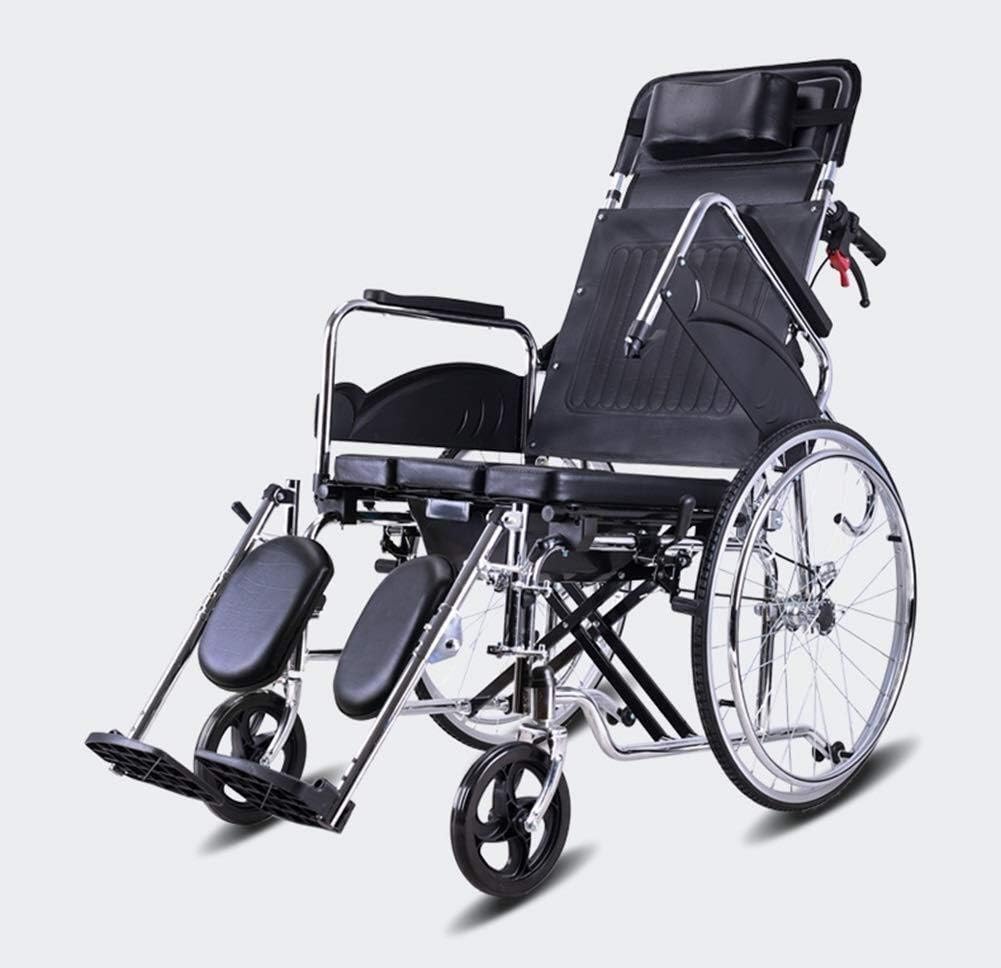 Wheelchair Home High Back to Back Lying, with Toilet Simple Dining Table Fold Portable Travel Elderly Trolley Disabled Scooter,portable