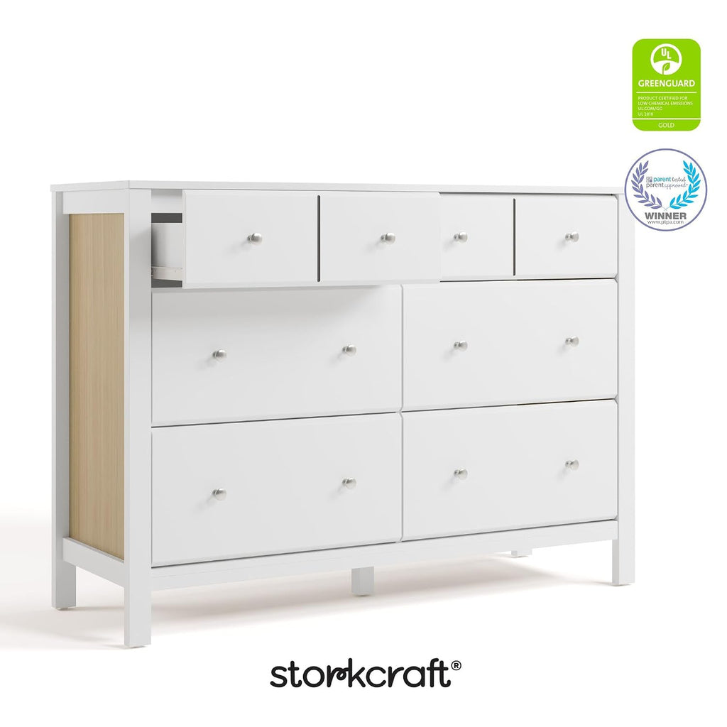 Storkcraft Horizon 6 Drawer Dresser (White with Driftwood) – GREENGUARD Gold Certified Dresser for Nursery & Kids' Room, Modern Storage with Interlocking Drawer System