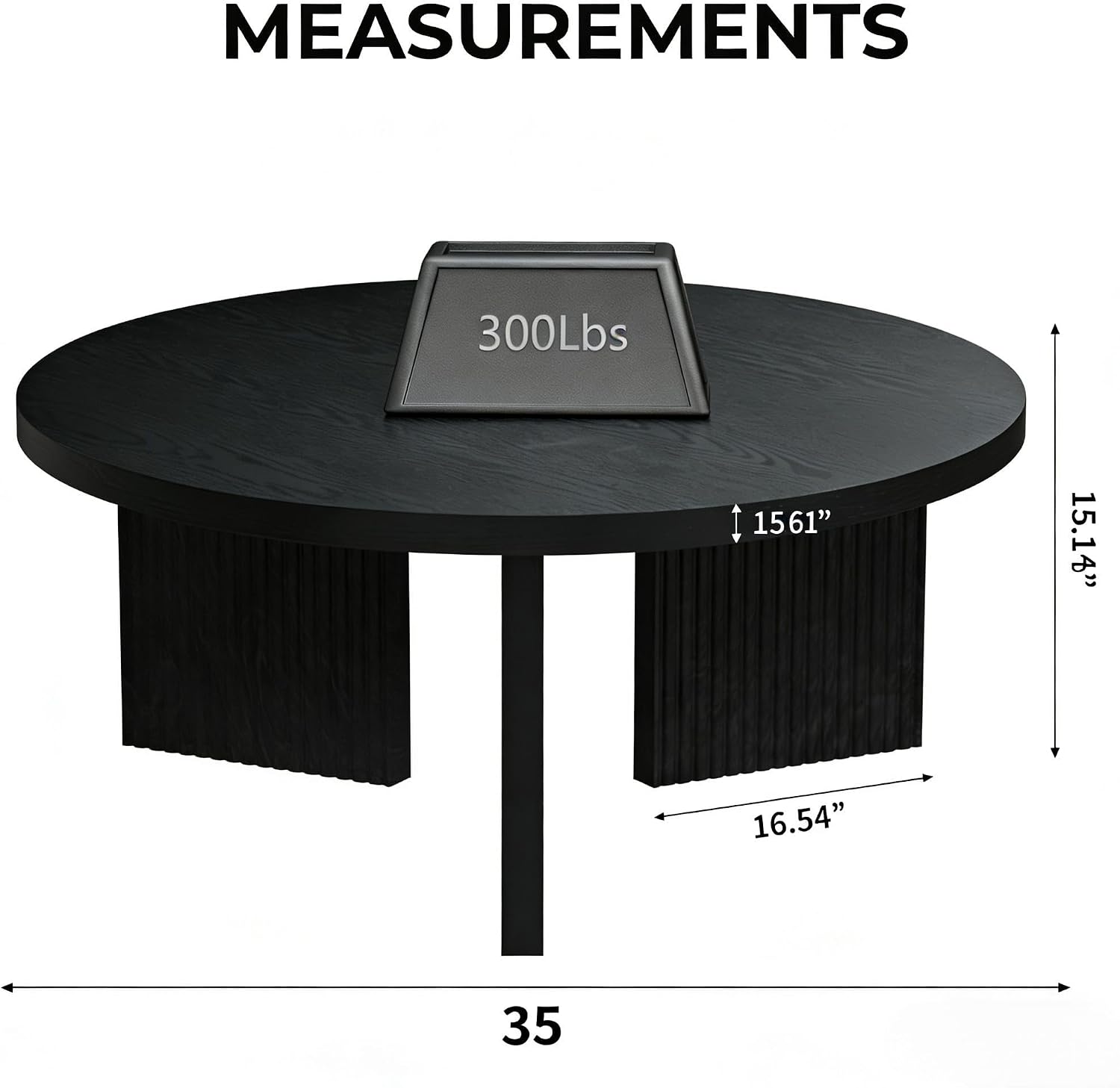 Wooden Round Coffee Table, 35' Coffee Table with Smooth Thick Mesa, Low Circle Center Table with X Shaped Stable Legs, Accent Tea Table for Living Room, Office, Black
