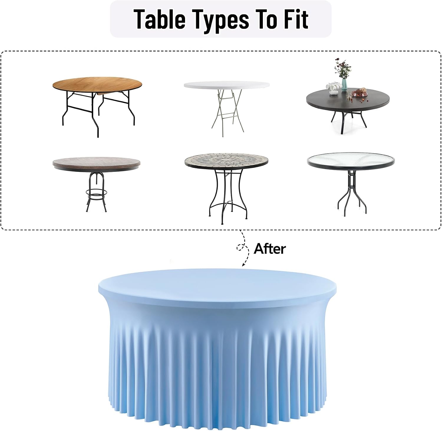 leegleri 6 Pack Baby Blue Spandex Round Tablecloths for 60 inch Table, Stretchy 120inch Fitted 5FT Round Table Cloths, Wrinkle Free Table Cover with Skirt for Wedding Party Dining Banquet