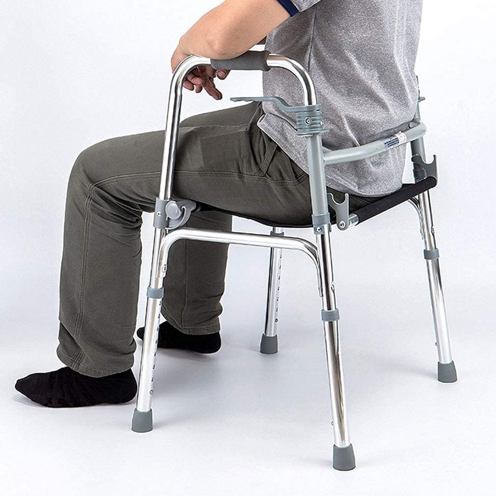 Folding Elderly Walker Lightweight Aluminum Alloy Walking Frame Daily Living Aid with Seat and Folding Handle Transport Chair