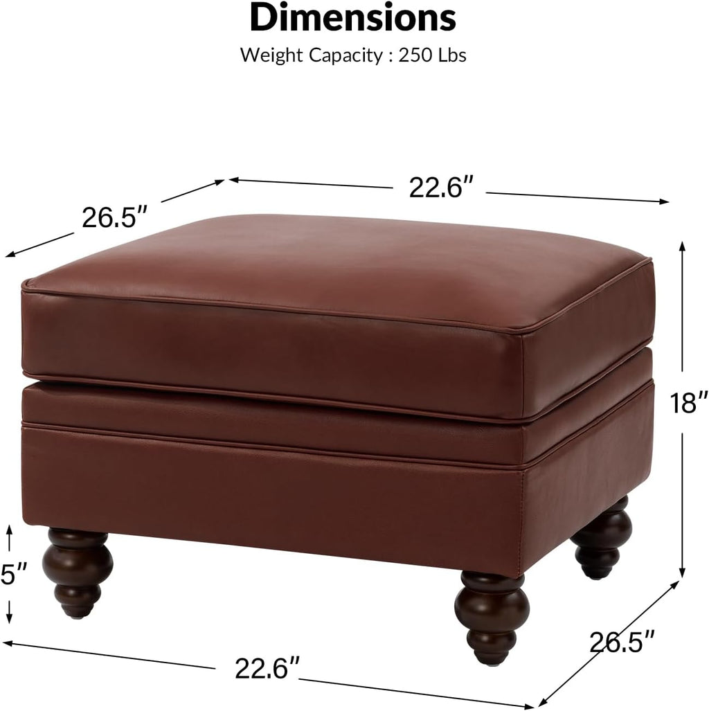 HULALA HOME Genuine Leather Ottoman Coffee Table, Ottoman Foot Rest for Living Room, Brown