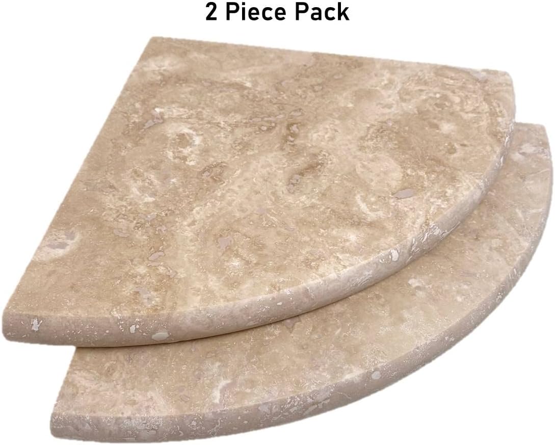 Tenedos Premium Quality Durango Cream Filled and Honed Ivory Light Travertine Bathroom Corner Shower Shelf 9'' (Pack of 2)