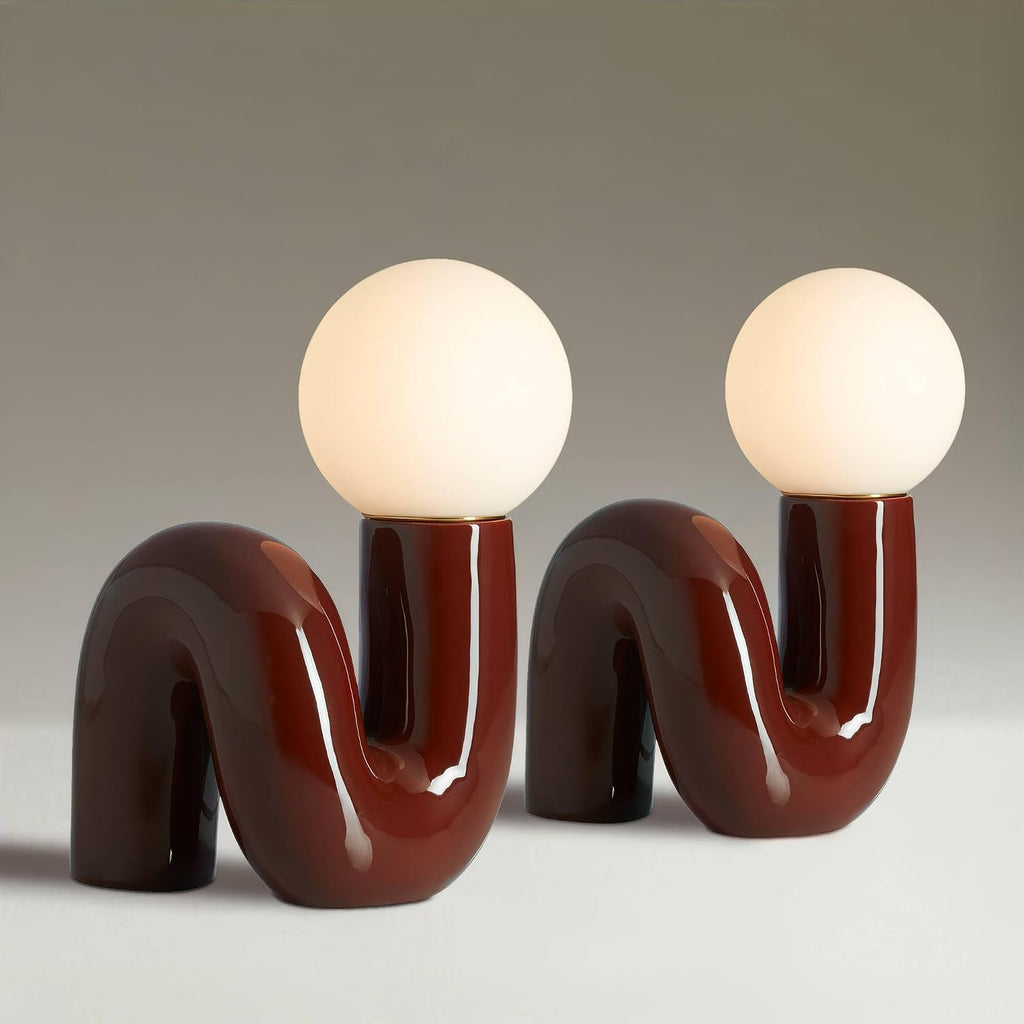 360 Lighting Fondant 11 1/2' Small Mid Century Modern Accent Table Lamps Set of 2 Chocolate Brown Ceramic Glass White Shade Living Room Bedroom Bedside Nightstand House Office Home Reading