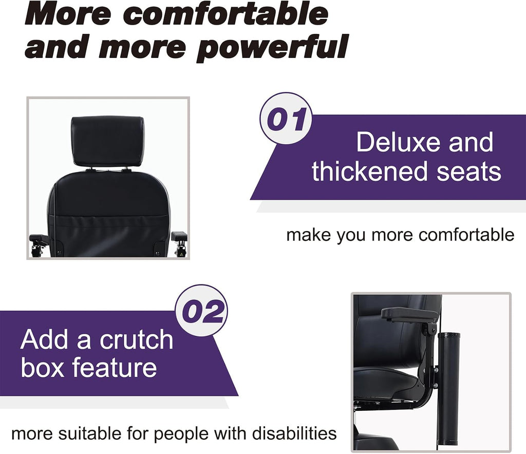 Mobility Scooters for Seniors & Adults 400 Lb Weight All Terrain,Foldable Portable Heavy Duty 4 Wheel Powered Scooter,Disability Electric Wheelchair,2 Water Cup Holders USB Charging,15Miles,Purple