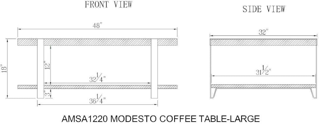 Alaterre Furniture Modesto 48-Inch Reclaimed Wood Coffee Table, Rustic Natural Pine Finish with Metal Strap Legs, Powder-Coated Steel Base, Protective Felt Pads, Ideal for Living Room and Accent Decor