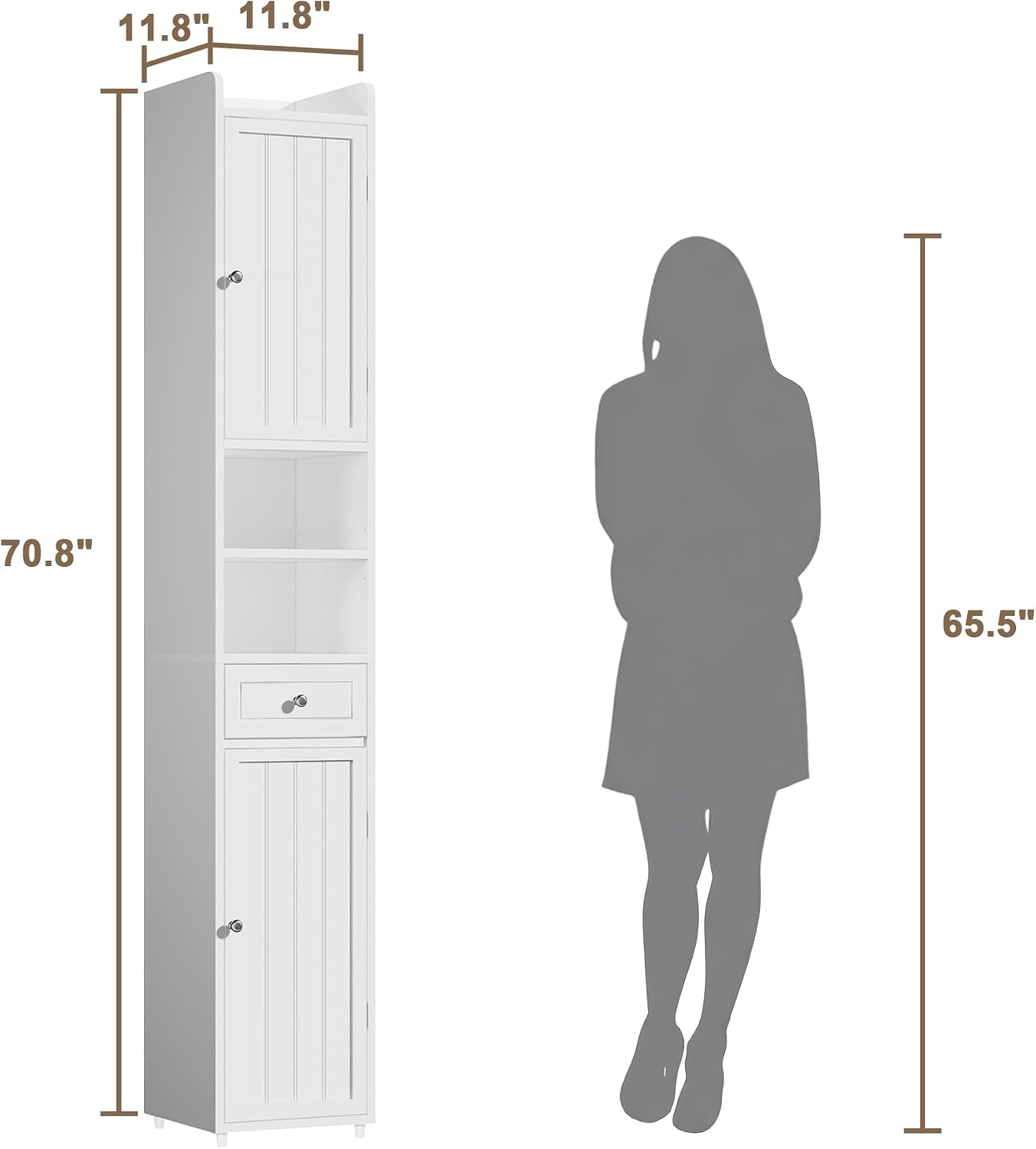 ChooChoo Bathroom Storage Cabinet with Adjustable Shelves, Tall Storage Cabinet with 2 Doors and 1 Drawer, Freestanding Cupboard for Small Spaces, White, 11.8 Inches Wide