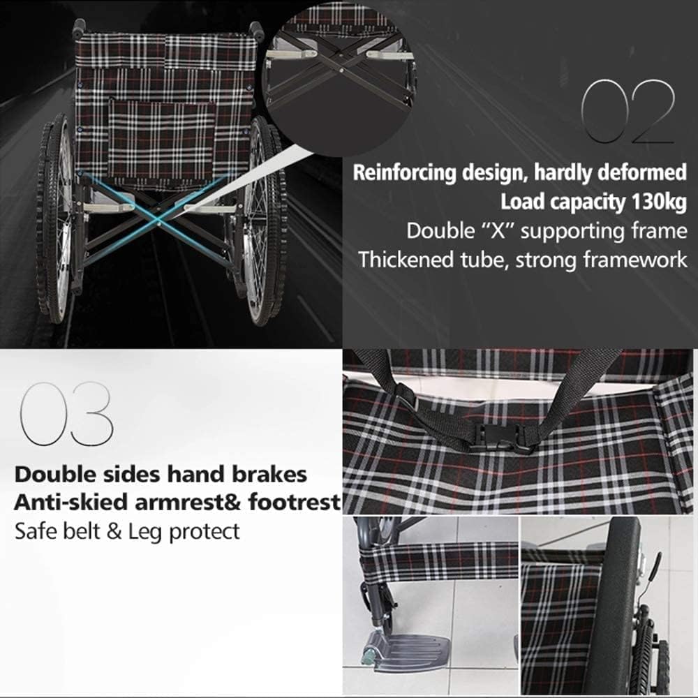 Wheelchair Aluminum Alloy, Manual Wheelchair Lightweight Folding Scooter Disabled Four Wheel Bearing Weight 130Kg/286lbs