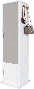 360° Rotating Makeup Storage Cabinet with Full-Length Mirror, Jewelry Armoire Organizer, Freestanding Bookshelf Tower, Coat Hook Stand, Hidden Shelves, Space-Saving Bedroom Furniture (White)