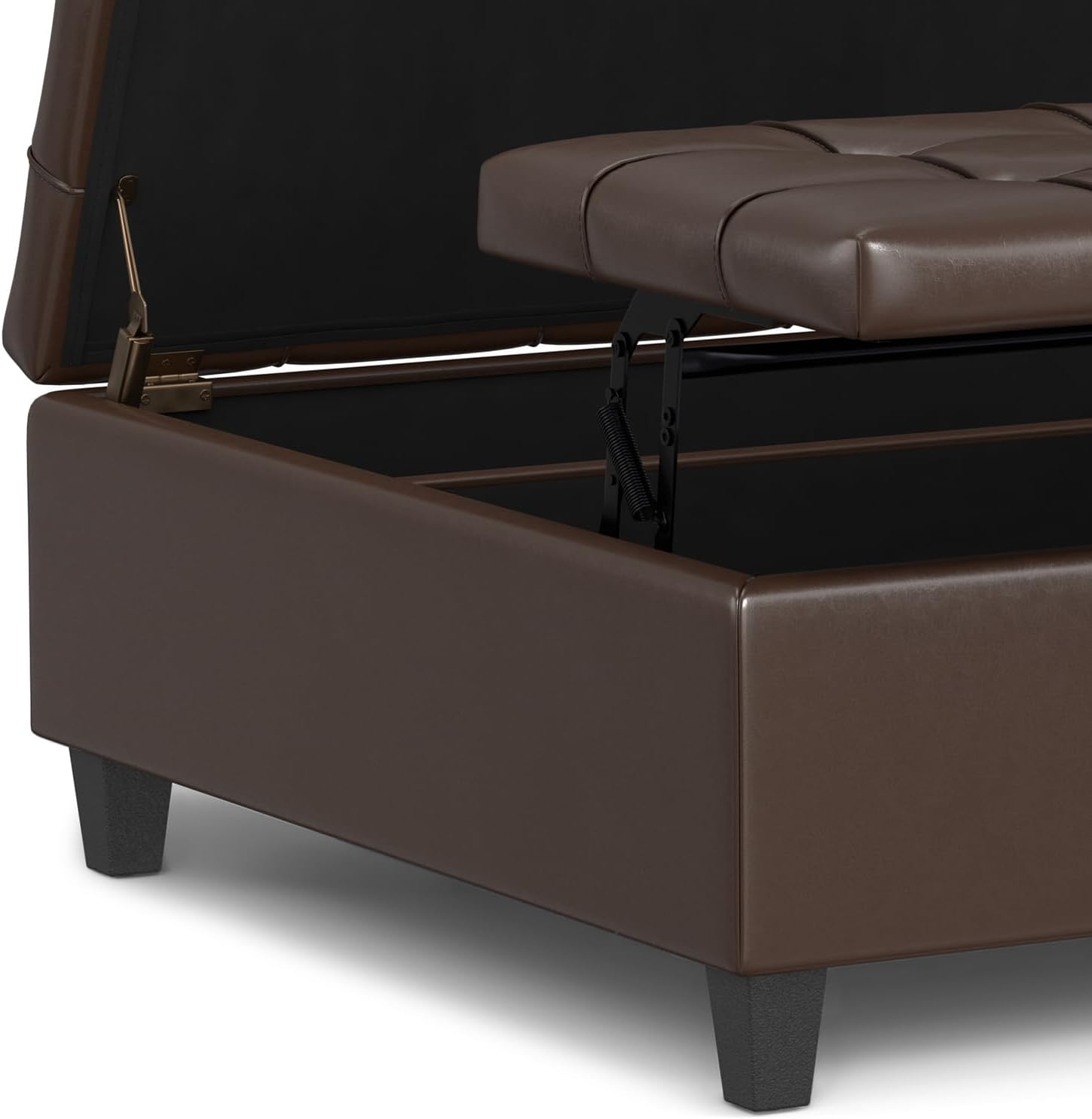 SIMPLIHOME Harrison Large Coffee Table Storage Ottoman - 40 inch Wide Upholstered Vegan Leather Square Lift-Top Ottoman in Chocolate Brown, Transitional Bench for Living Room with Sturdy Base