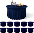 WJWHQ 10 Pack Navy Blue Round Spandex Tablecloths for 60in Tables, 120Inch Stretchy Fitted 5FT Round Table Clothes,Wrinkle Free Table Cover with Skirt for Wedding Party Dining Banquet