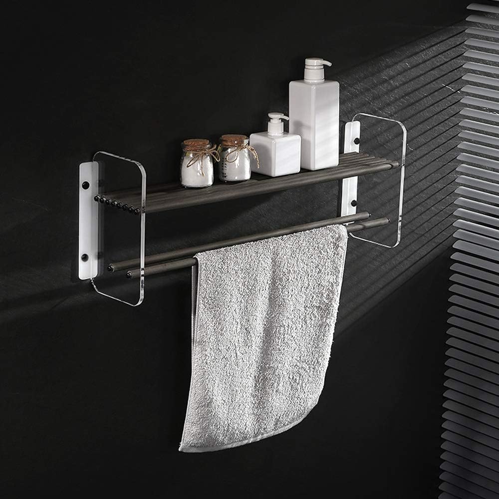 Ecological Wood Bathroom Shelf Retro Bulkhead Toilet Waterproof Holder Wall Mounted Basket Black Shower Caddy Rectangle Stand with Functional Towel Bar,