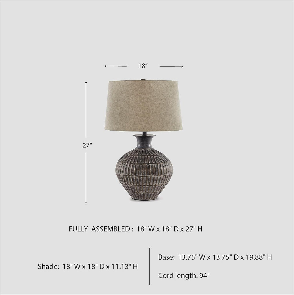 Signature Design by Ashley Magan 285.' Textured Bronze Metal Table Lamp, Antique Brown Finish