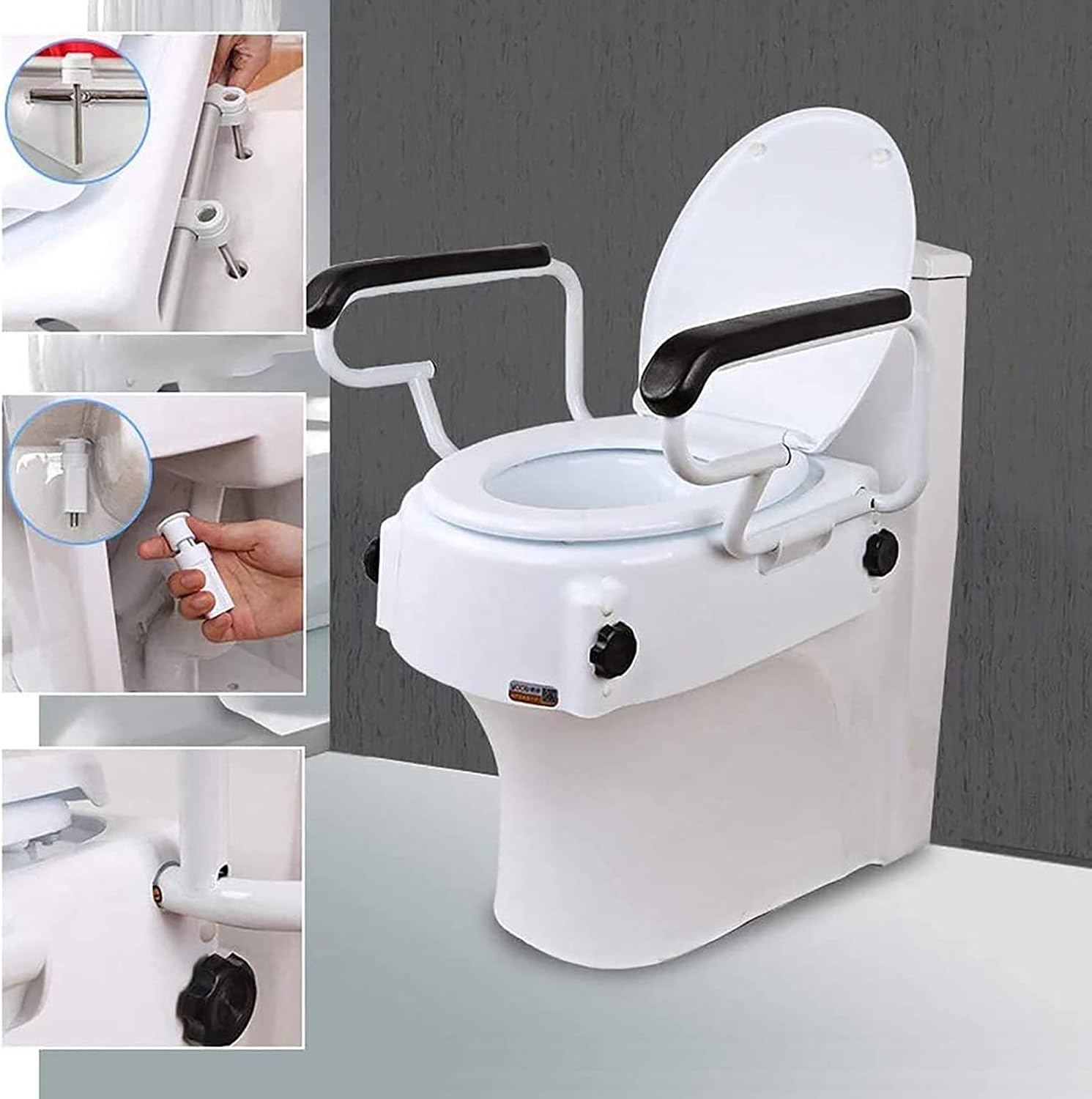Raised Toilet Seat with Armrests Adjustable Height Disability Aid - Elderly & Disabled Bathroom Safety Seat for Safety and Comfort