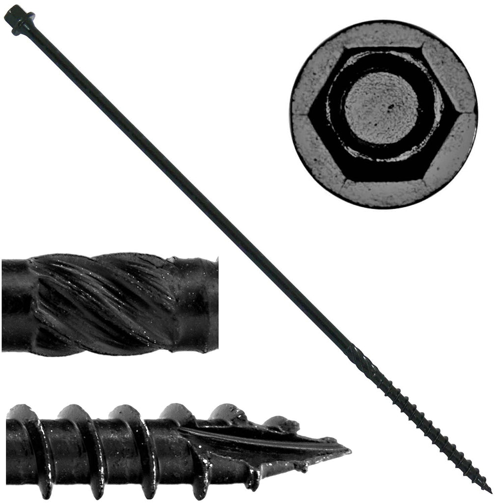 Jake Sales #14 X 12 Heavy Duty Black Timber/Log/Landscaping Wood Screws - Exterior Coated Heavy Duty Screws. 10 x 50 Count Boxes - 200 Screws
