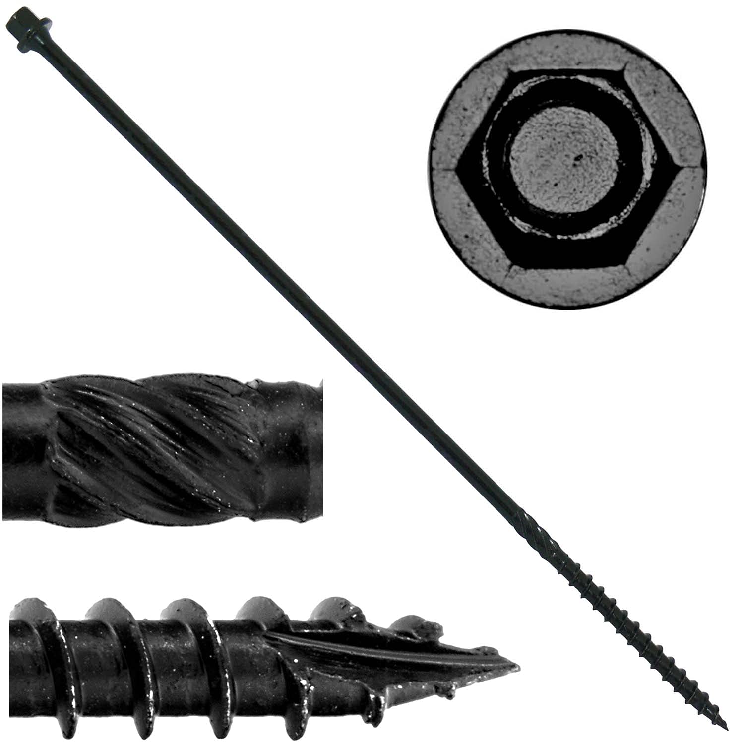 Jake Sales #14 X 12 Heavy Duty Black Timber/Log/Landscaping Wood Screws - Exterior Coated Heavy Duty Screws. 1 x 50 Count Box - 50 Screws