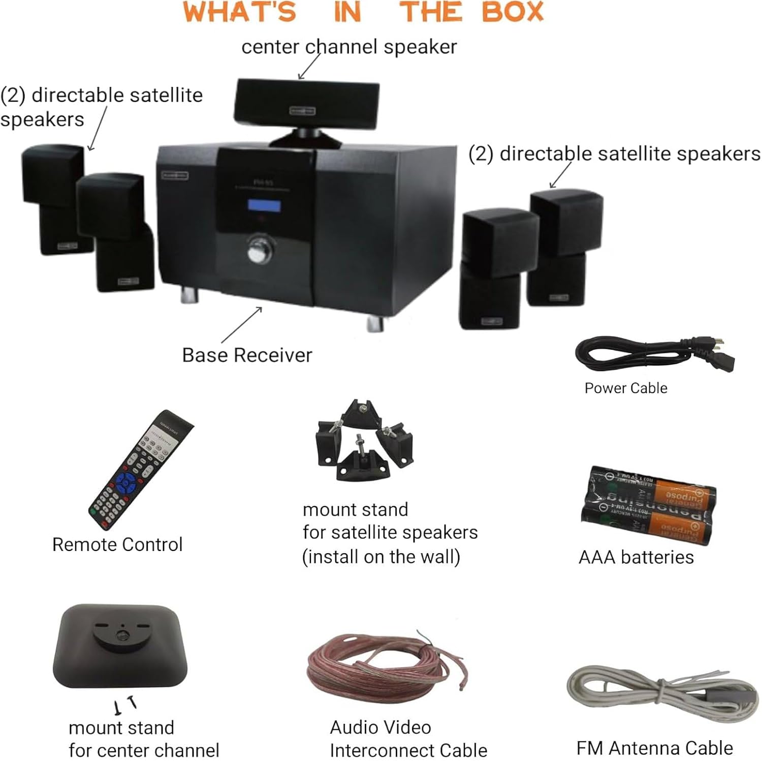5.1 Channel Home Theater System with 10' Subwoofer, 500W Peak Power, Bluetooth 5.0, FM Radio, Remote Control - for Movies/Music/Karaoke (5 Speakers + RCA/USB)