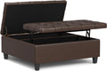 SIMPLIHOME Harrison Large Coffee Table Storage Ottoman - 40 inch Wide Upholstered Vegan Leather Square Lift-Top Ottoman in Chocolate Brown, Transitional Bench for Living Room with Sturdy Base