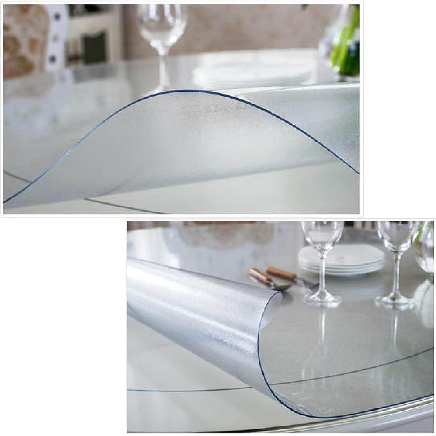 Clear Table Cover Protector,Plastic Tablecloth for Dinning Table,Waterproof Tablecloth,Frosted Transparent Round Tablecloth,for Coffee Table,Writing Desk (95in)