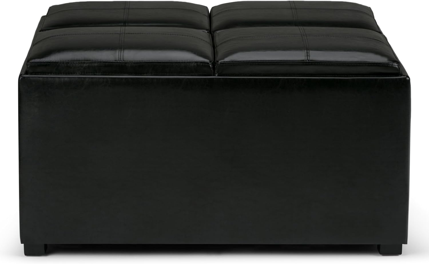 SIMPLIHOME Avalon Wide Contemporary Square Coffee Table Storage Ottoman, Midnight Black, Table Ottoman