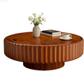 Drum Coffee Table with Hidden Storage, Modern Round Coffee Table for Living Room Circle Center Table with Solid Wood Fluted Veneered, Accent Tea Table for Small Space Apartment (Walnut 39.37 inch)