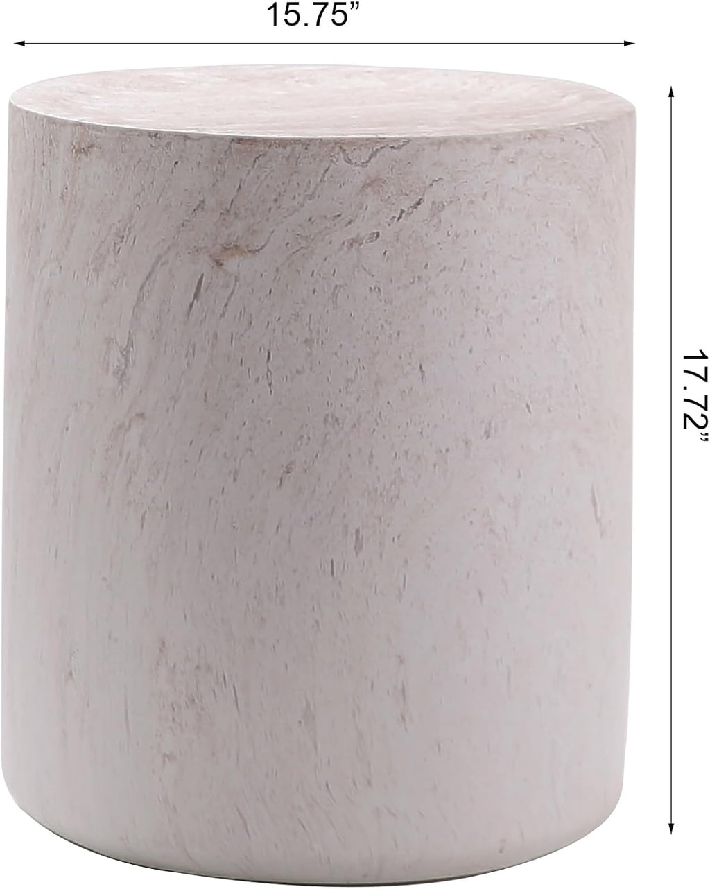 WILLIAMSPACE 15.75' Round End Table in Faux Marble, Modern Circle Drum Stone Side Table Travertine Small Coffee Table for Living Room, Outdoor, Magnesium Oxide, No Need Assembly, Light Beige