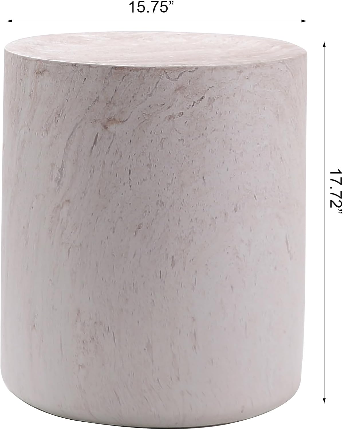 WILLIAMSPACE 15.75' Round End Table in Faux Marble, Modern Circle Drum Stone Side Table Travertine Small Coffee Table for Living Room, Outdoor, Magnesium Oxide, No Need Assembly, Light Beige