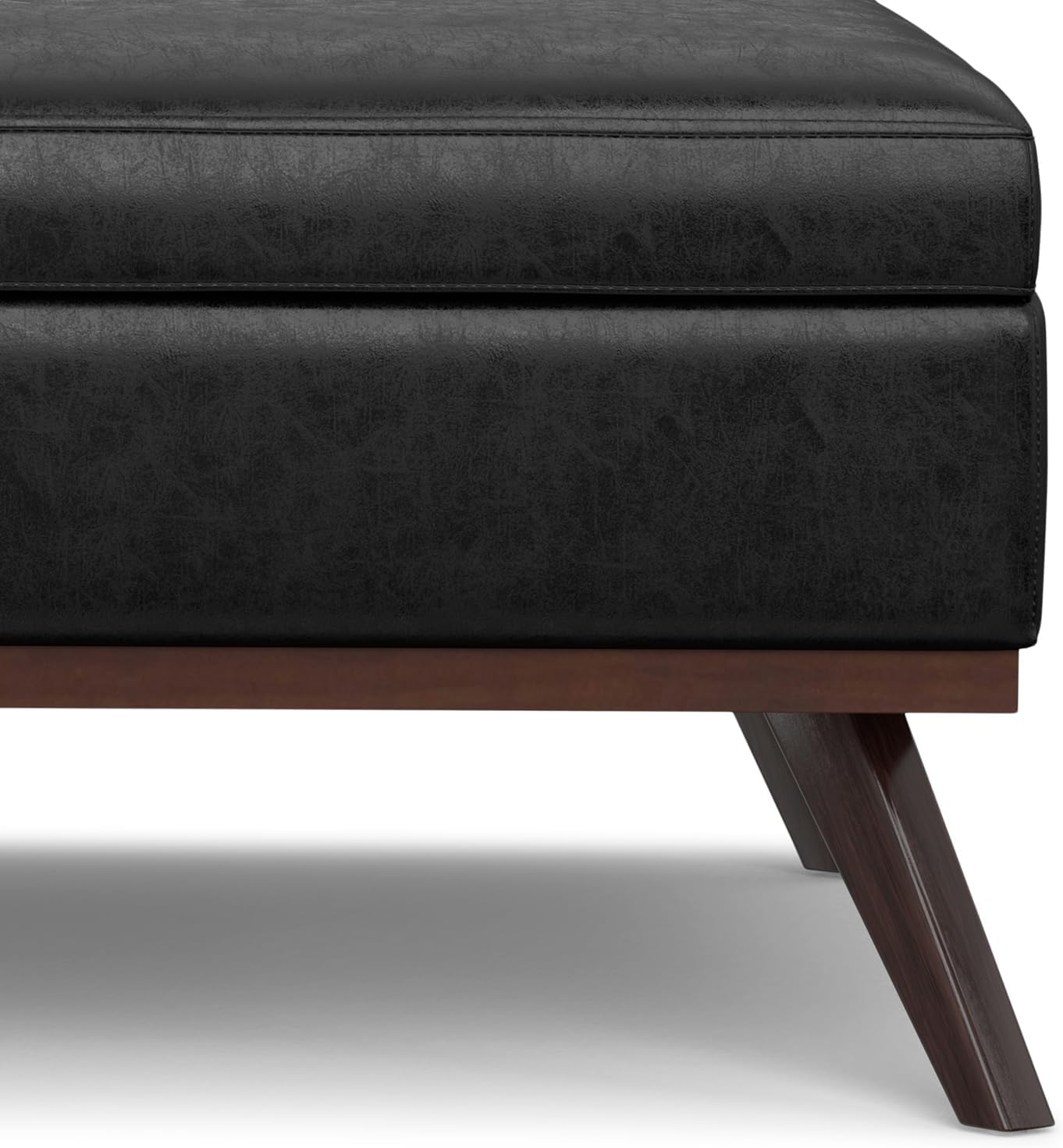 SIMPLIHOME Owen XL Square Coffee Table Storage Ottoman - 40 inch Wide Upholstered Vegan Leather Lift-Top Ottoman in Distressed Black, Mid-Century Modern Ottoman for Living Room with Ample Storage