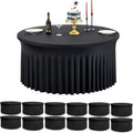 leegleri 12 Pack Spandex Black Round Tablecloths for 72in Table, Stretchy 132inch Fitted 6FT Round Table Cloths, Wrinkle Free Table Cover with Skirt for Wedding Birthday Party Bridal Shower Banquet