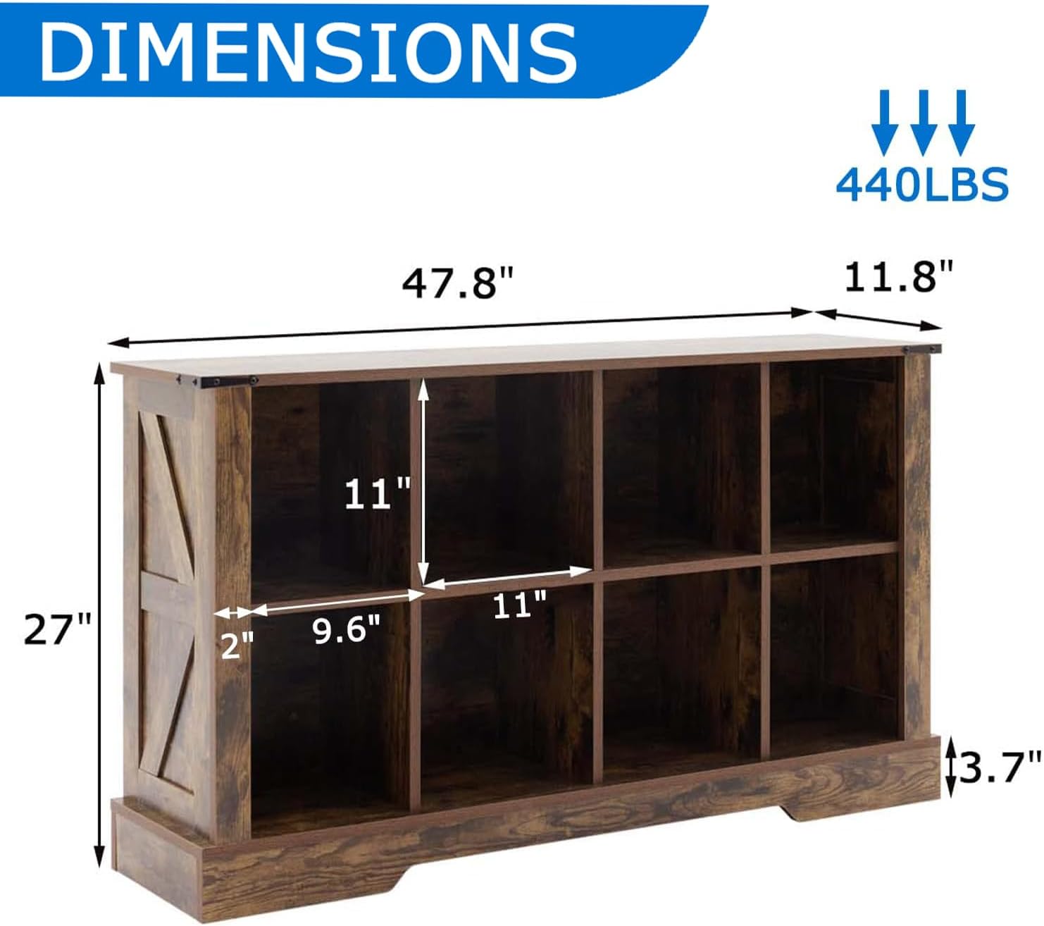 8 Cube Bookcase, Wooden Cube Storage Organizer Shelf, Brown Horizontal Book Shelf with LED Lights, Freestanding Display Cabinet for Living Room, Bedroom, Home Office
