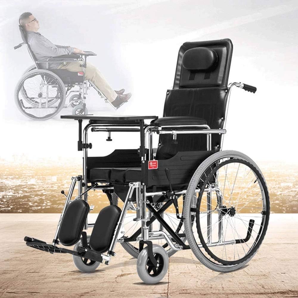 Wheelchair,Old Man Folding Light Disabled Person Elderly Semi-Recumbent Portable Scooter, Steel and PU and High Elastic Sponge