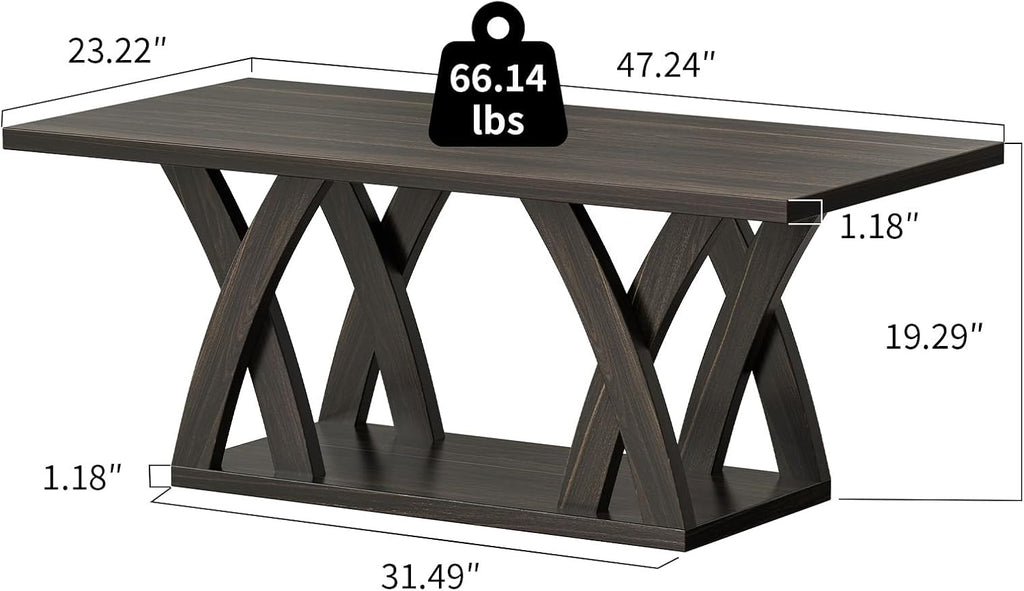 47' Wood Coffee Tables for Living Room Rustic Stands with Storage Shelf Brown Coffee Tables for Living Room. Farmhouse Center Stands with Shelf Farmhouse Rectangle Center Table