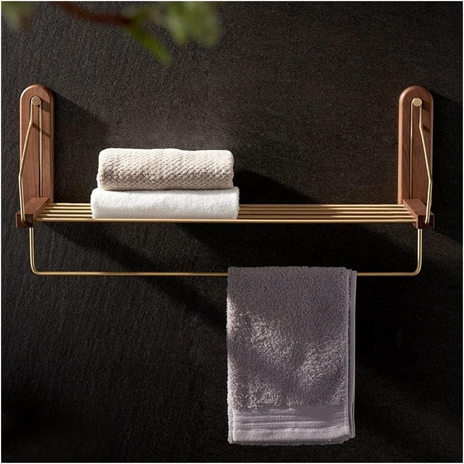 LSLYTQ Towel Rail Rack Towel Rack, Bathroom Towel Holder, Bathroom Shelf, Wall-Mounted Brass Storage Rack, Perforated Solid Wood Towel Bar for Bathroom Kitchen